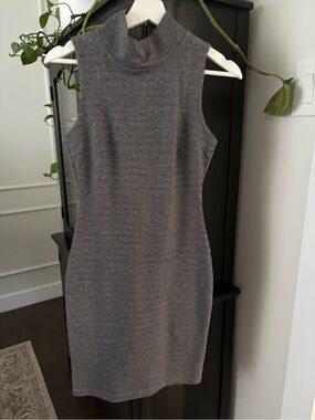 Sleeveless Mock Neck Bodycon Dress in Black and Grey